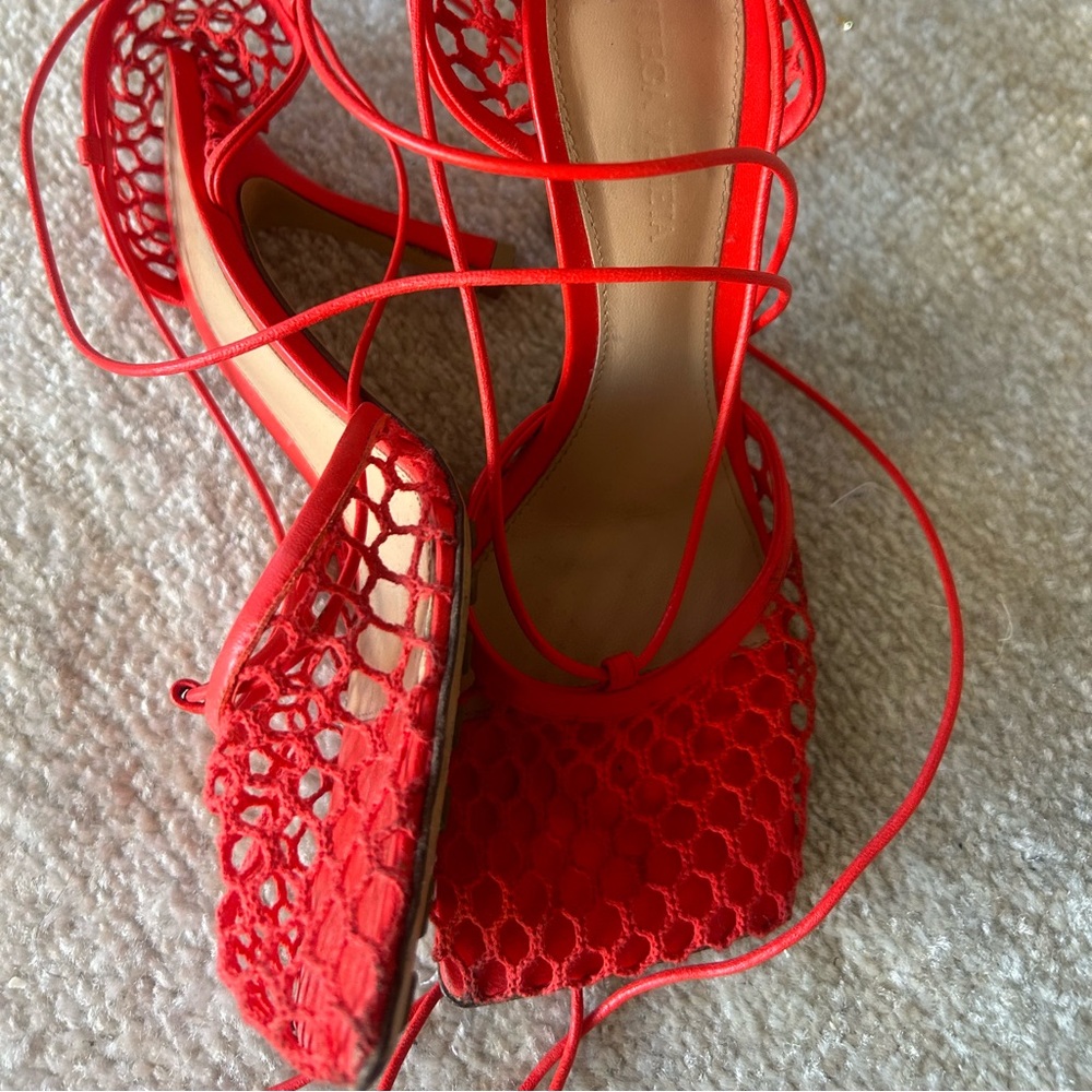 Bottega Veneta red lace-up sandals
